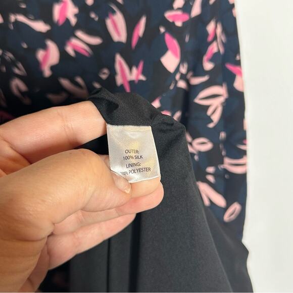 Saloni silk Aggie midi dress patterned with ruffles in navy blue and pink size 2 - Picture 4 of 8